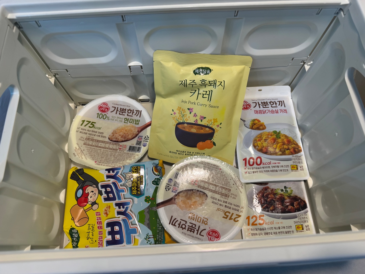 냉동실에 보관된 한식 반찬과 카레, 국 등 냉동 식품