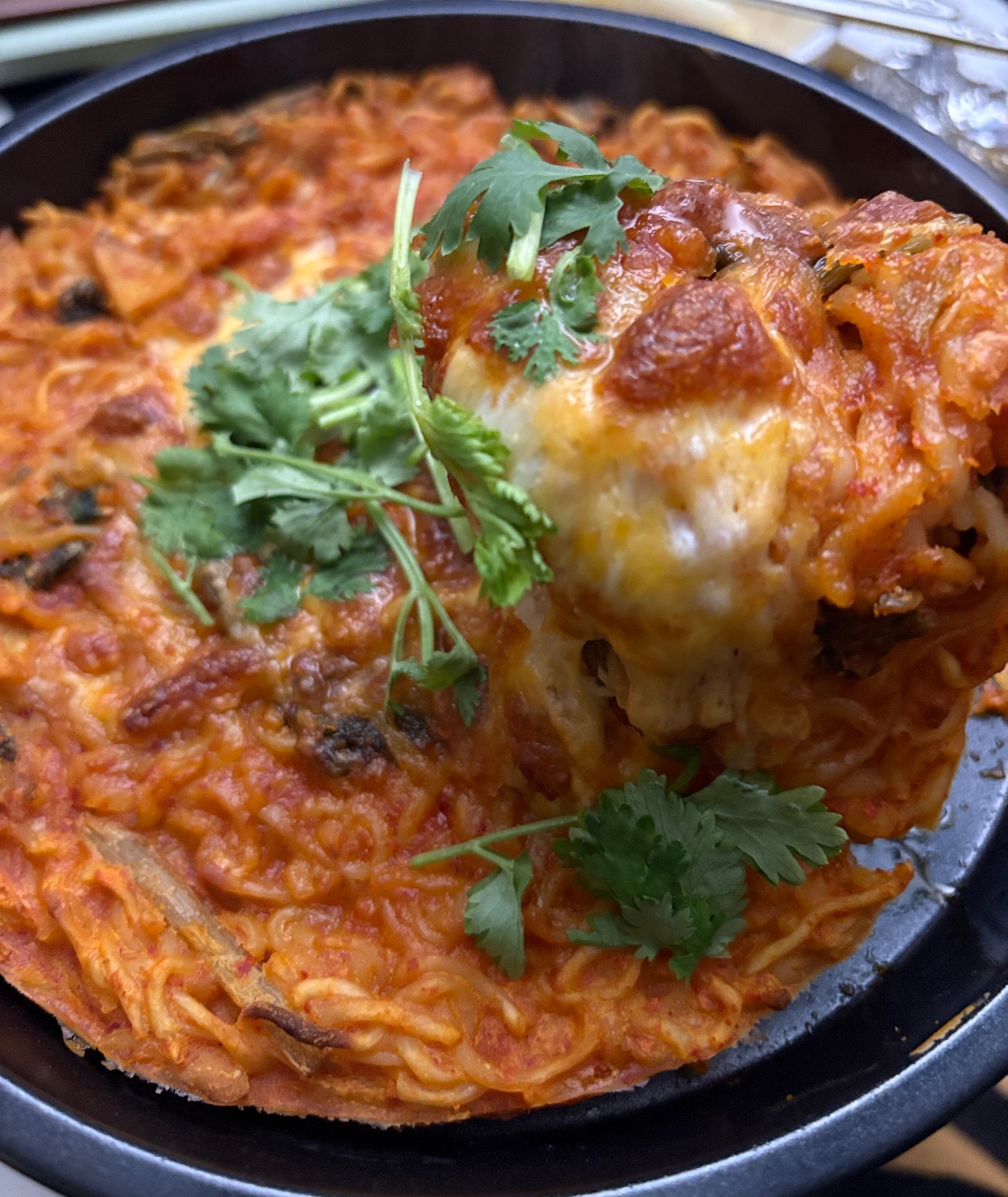 라면으로 만든 치즈김치전