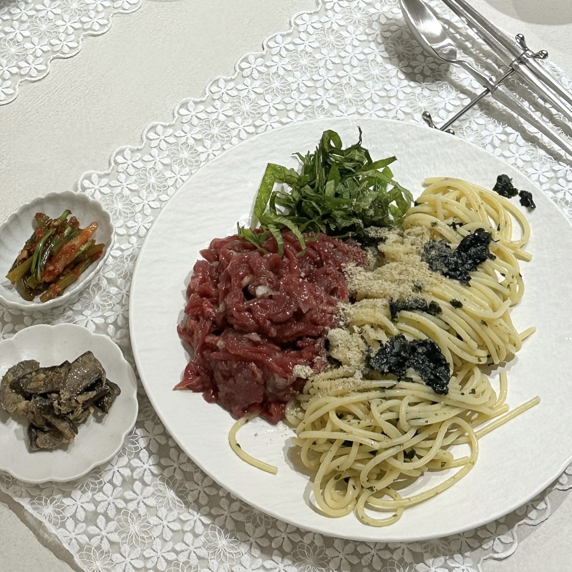 한그릇 요리! 육회 들기름 파스타 🍝