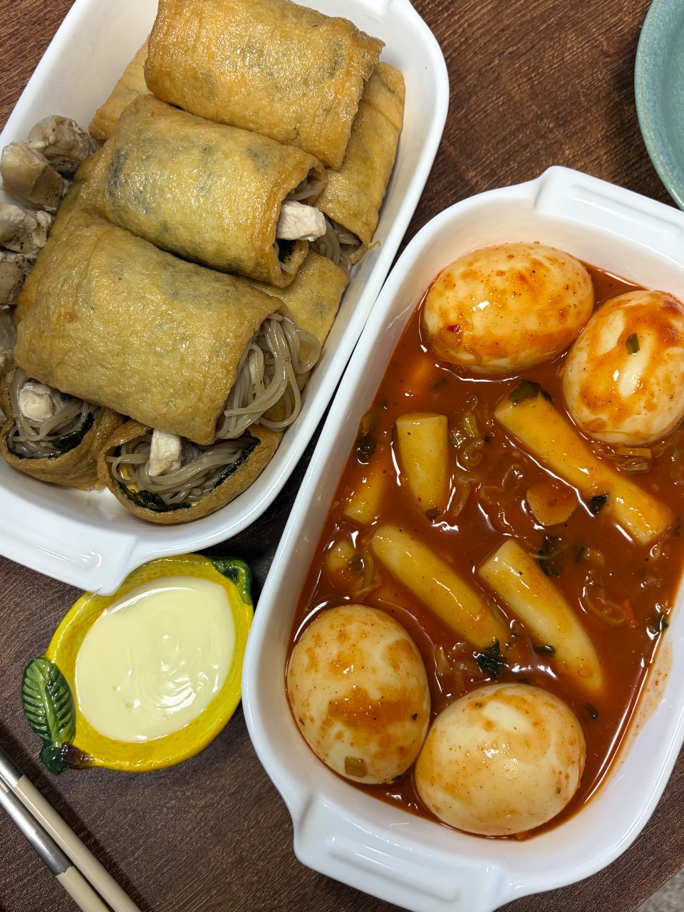 메밀 롤 유부초밥 + 계란볶이