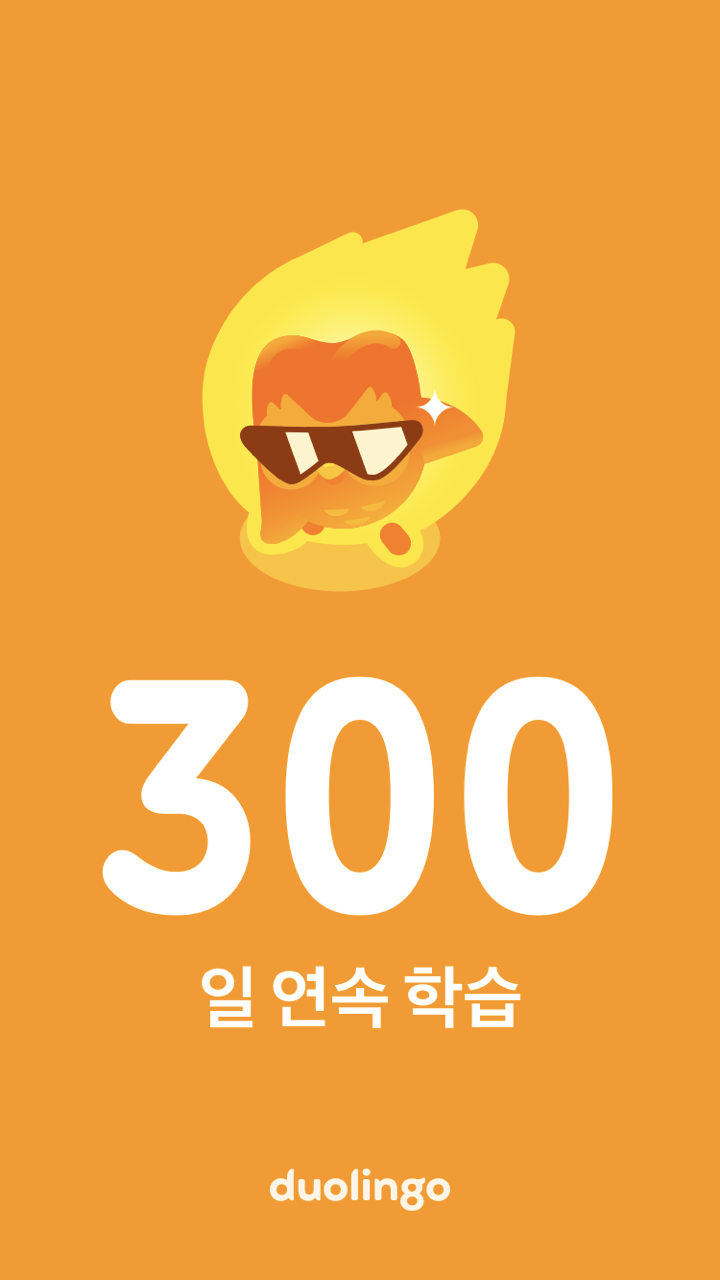 듀오링고 300일 연속 학습 달성