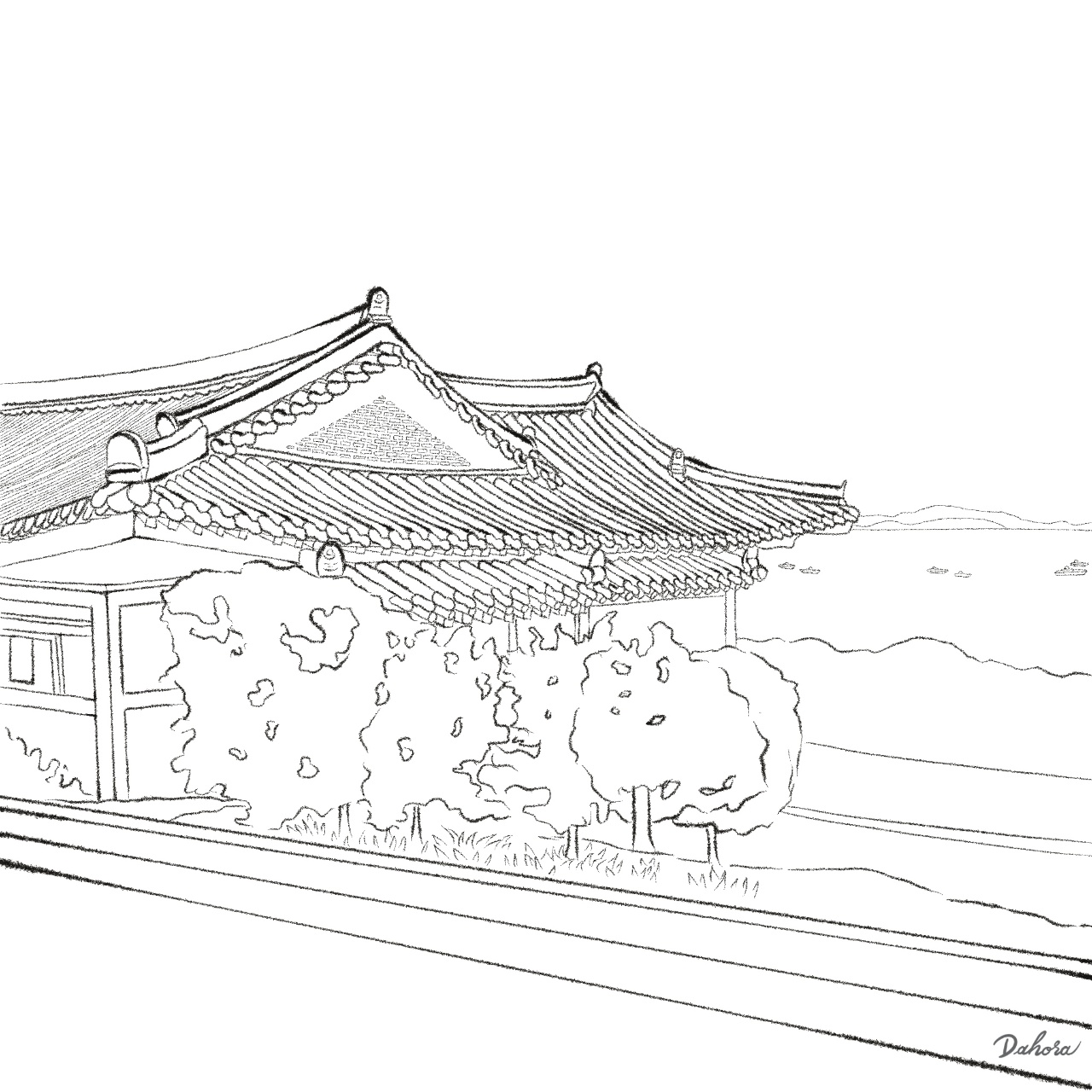 바닷가 한옥마을 드로잉 🎨 