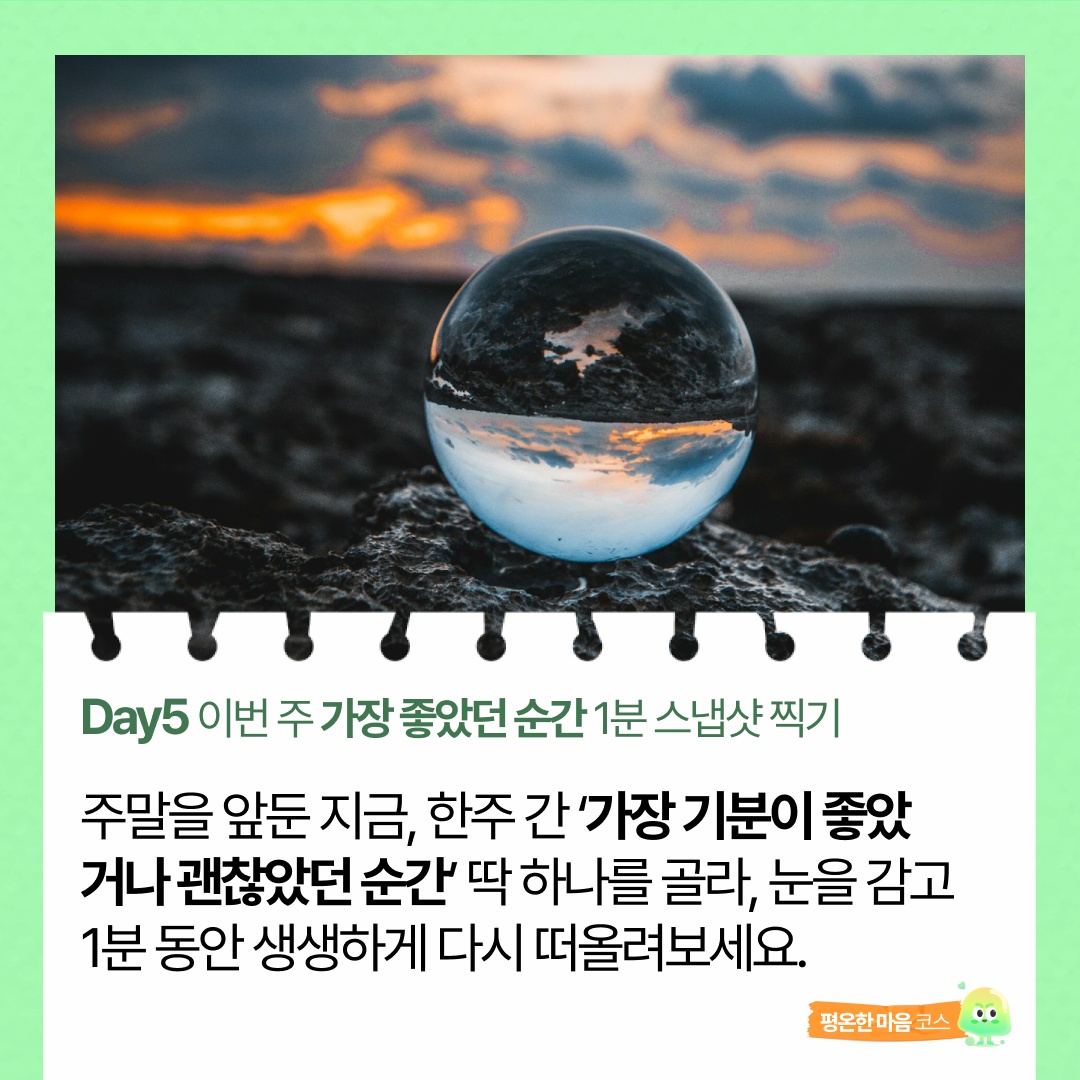 5일차. 이번 주 가장 좋았던 순간 1분 스냅샷📸 찍기