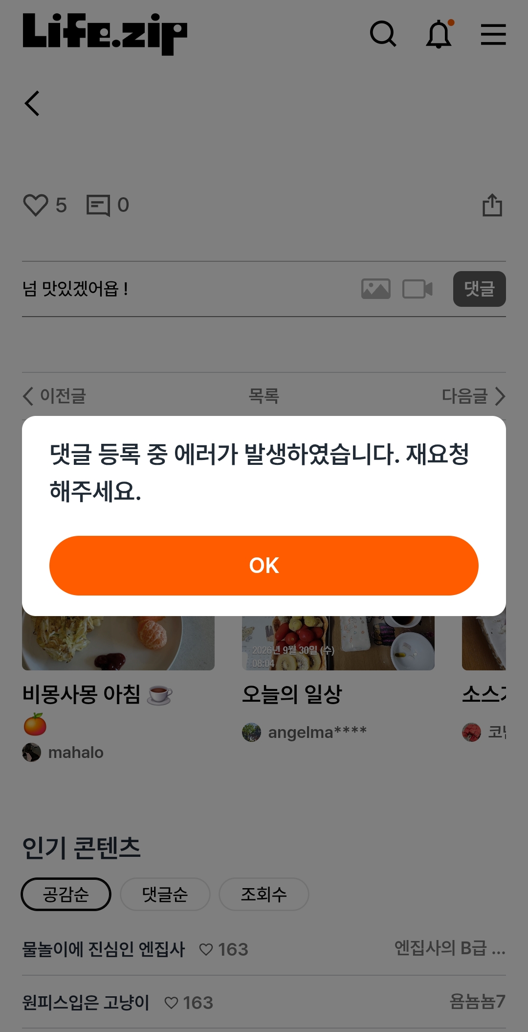 댓글 오류인가요 🫪