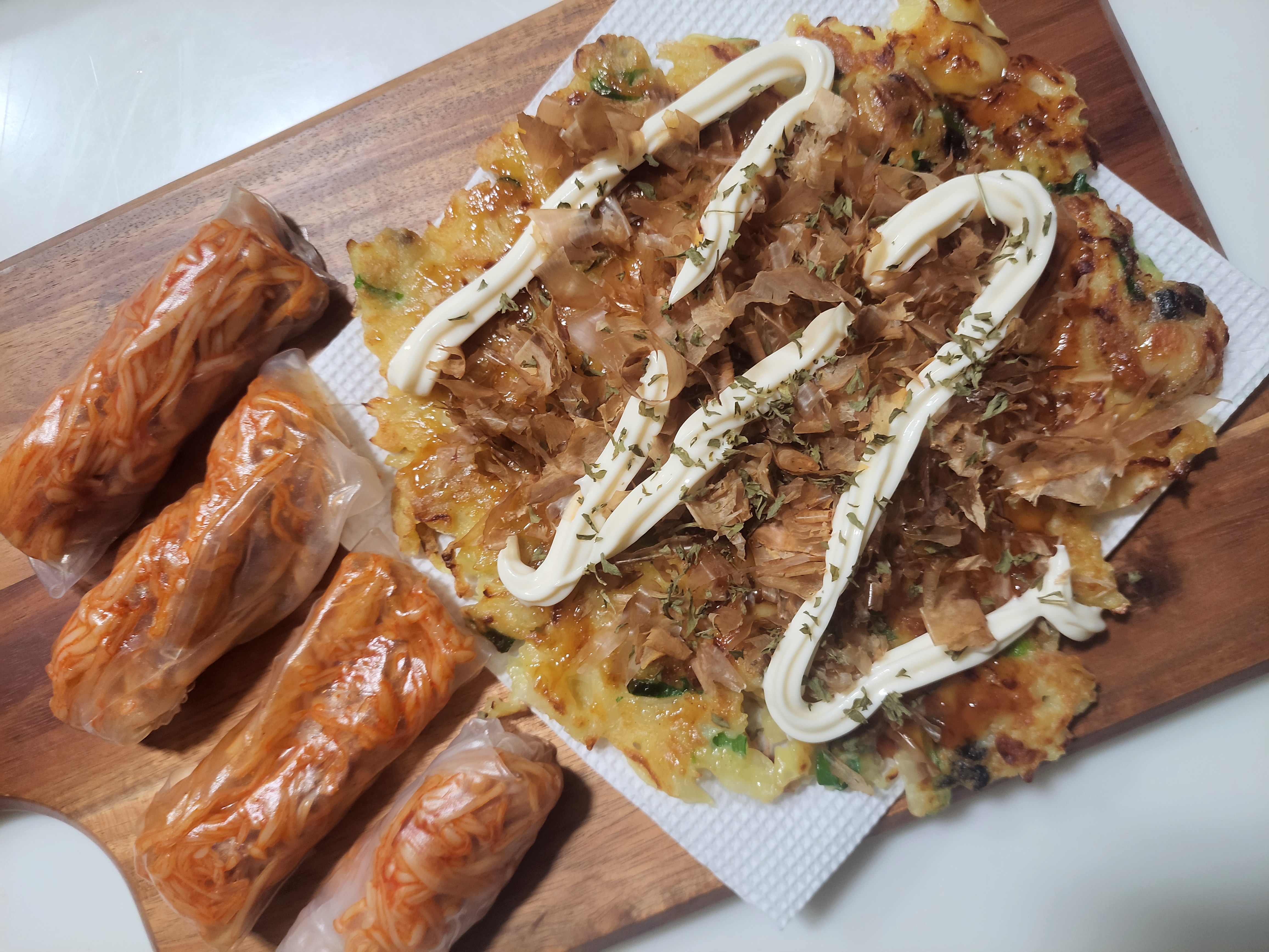 오꼬노미야끼🍳 & 불닭팽이버섯월남쌈🍄🔥