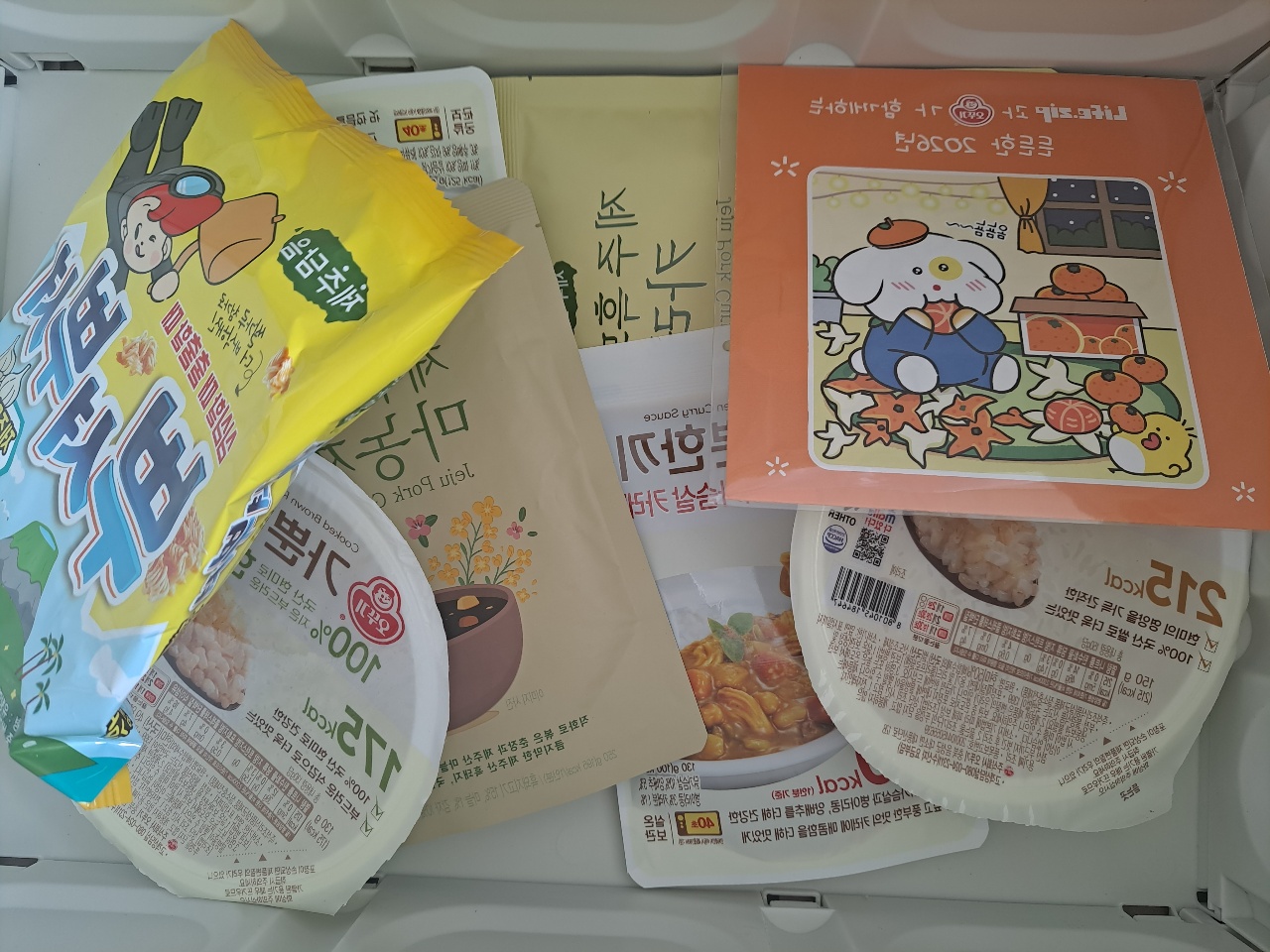 냉동실에 보관된 라면, 만두, 밥 등 냉동 식품