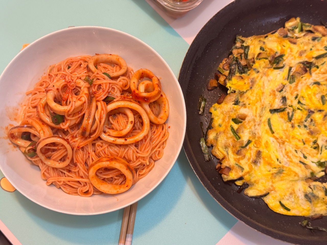 오징어 국수 & 표고 파 계란